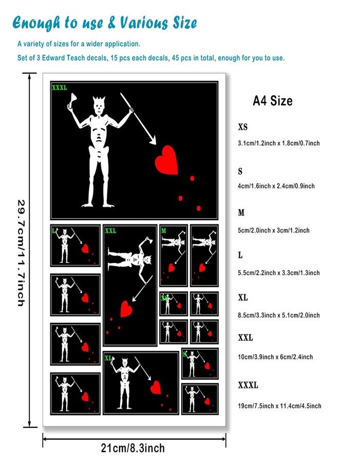 QQSD Pirate Edward Teach Flag Sticker Blackbeard Pirate Decal in Multiple Sizes, 3 Pack, 11.7 x 8.3 Inches - Image 2